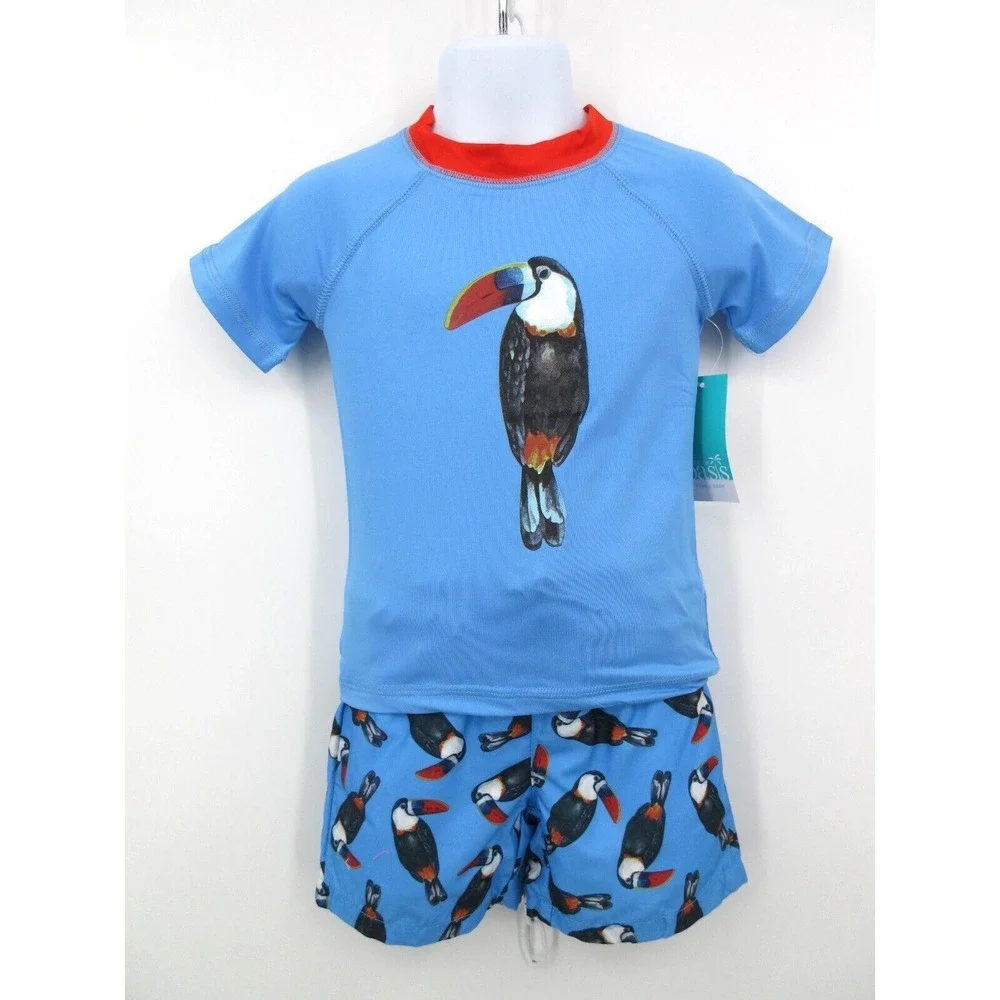 UPF 50+ OUTDOOR OASIS SWIM TRUNKS WITH RASH GUARD Infant Boy‎ 18 Mo Blue Parrot